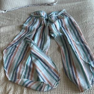 Roxy Striped Swim Coverup Pants in Teal, Coral & Navy